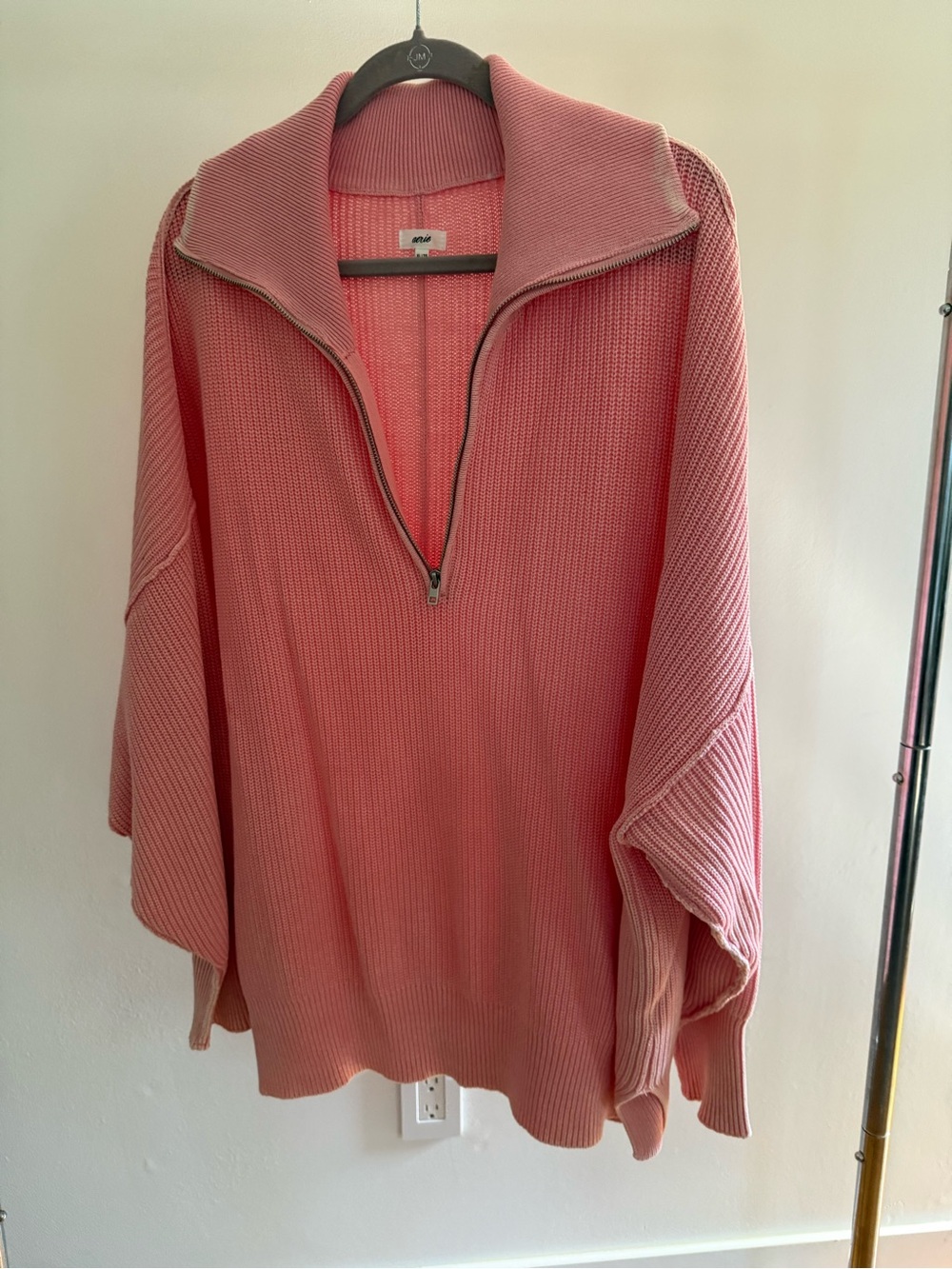 aerie Pink Ribbed Half-Zip Cowl Sweater